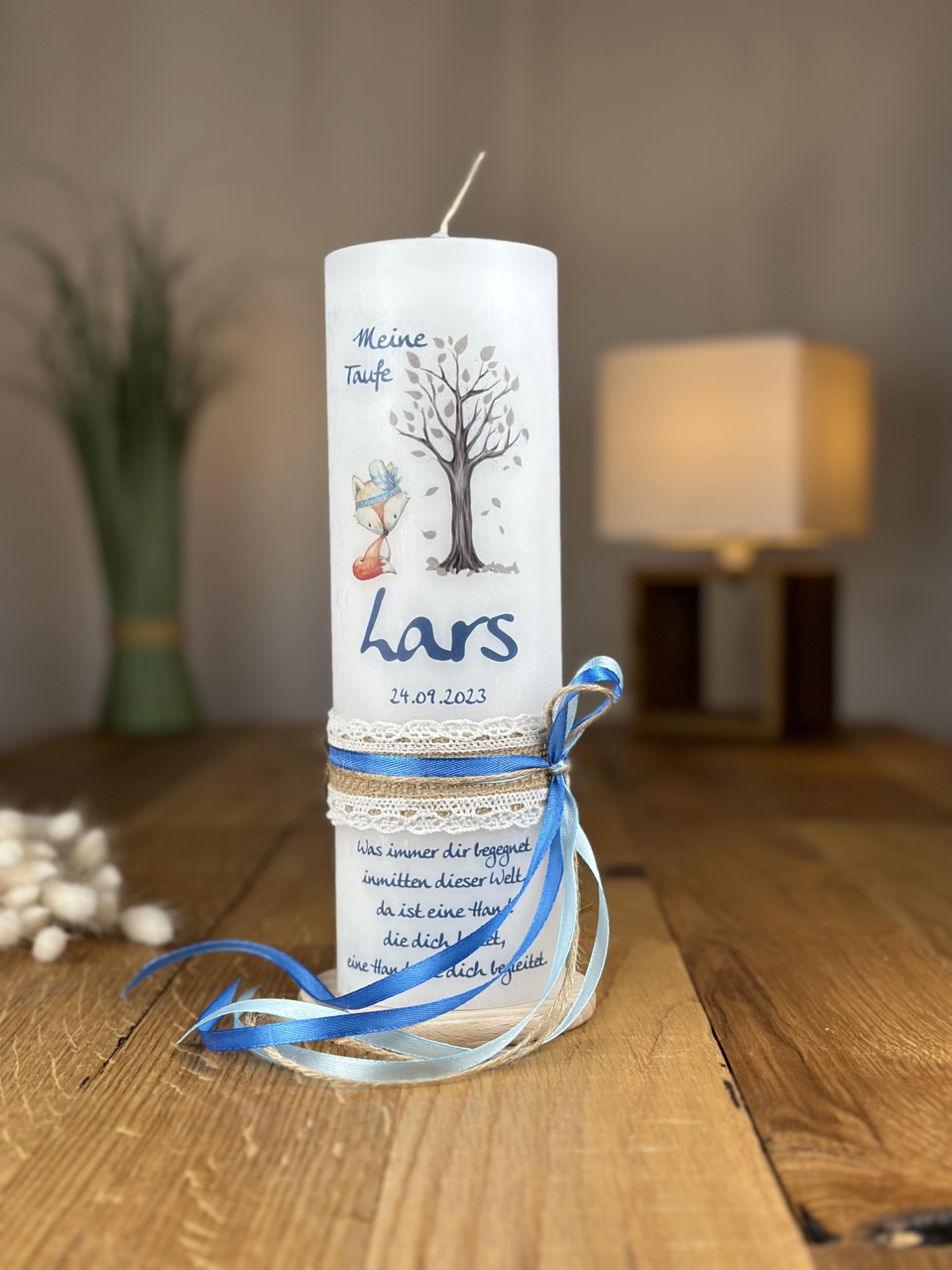 Personalisiert Taufkerze Mit Lebensbaum - Mit Namen & Datum Individualisierbar